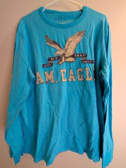 American Eagle Outfitters Logo Graphic Tee Blue Men's XL Crew Neck Long Sleeve Y2K 2000s 90s mens american eagle blue trendy