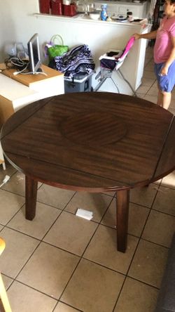 Foldable Round Table With Center That Spins