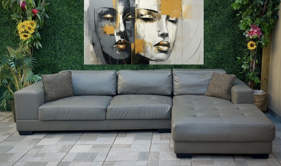 (Free delivery 🚚) Gray Faux Leather 2-Piece Sectional couch