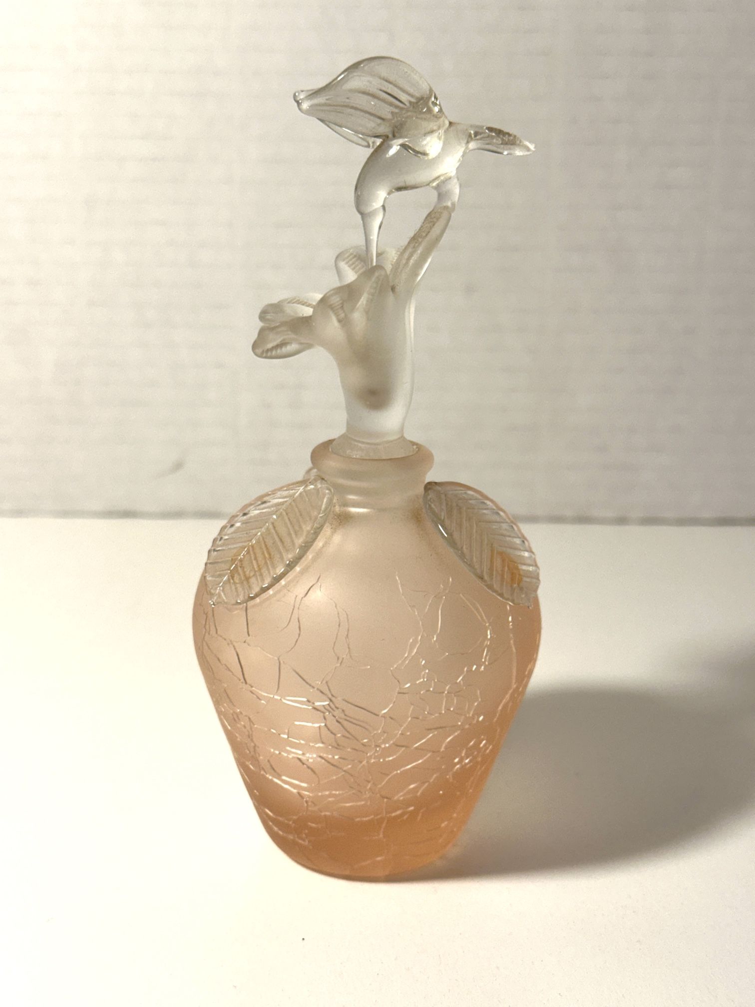 Vintage Crown E & R Pink Hummingbird Crackle Perfume Bottle
