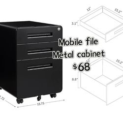 😀 FLEXISPOT 3 Drawer Mobile File Cabinet for  Office Metal Filing Cabinet Under Desk Storage with Lock Keys, Round Corner Design,Black, $68