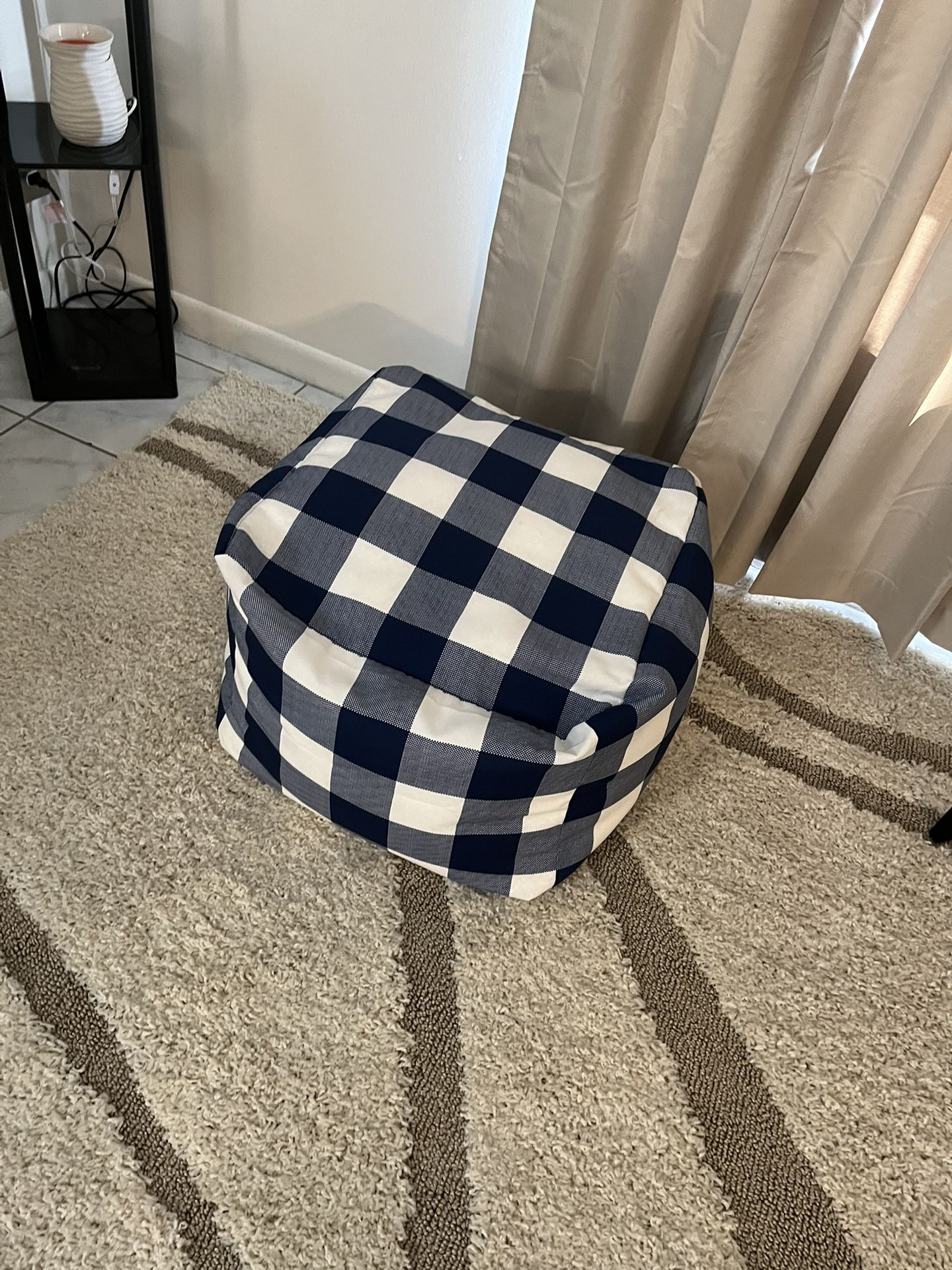 White And Blue Checkered Foam Stool Or Seat 21 All Sides and 12 Tall