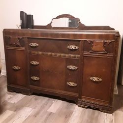 Large Vintage 1920s Art Deco Waterfall Buffet Sideboard