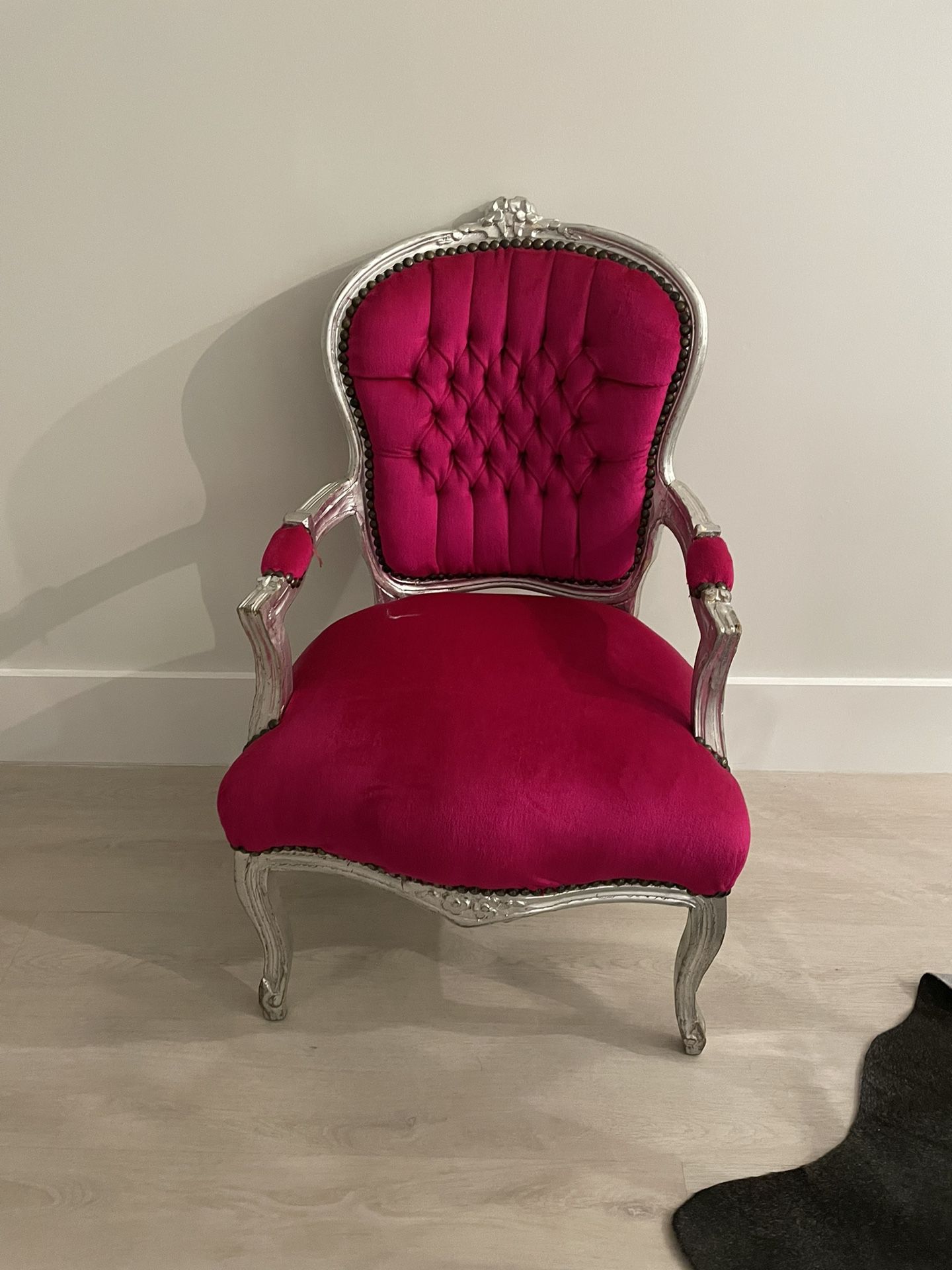 Vintage Louis XV Velvet Tufted Arm Chairs (2)