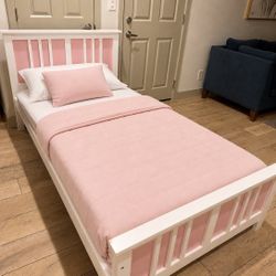 Country Style White Solid Wood Twin Bed With Mattress Cama Colchon Cot Sleep 🛌 