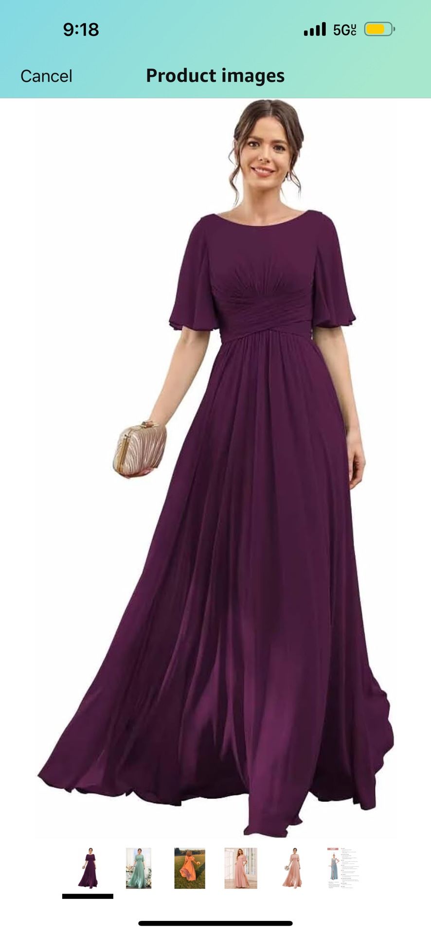 YOFF Flutter Sleeve Chiffon Bridesmaid Dress Long with Slit Scoop Neck A-Line Formal Party Dresses with Pockets