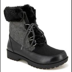 Black Herringbone Northgate Waterproof Faux Fur-Cuff Boot - Women