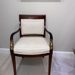 Century Accent Regency Chair -  #3854 Dolphin Welt Back chair  Finish: 34 Combination   Cream Damask, Black Lacquer & Cherry Wood 