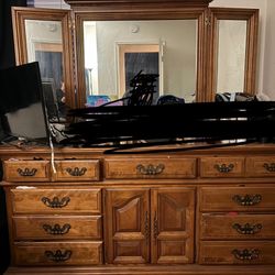 Wood Dresser, Mirror, And Nightstands