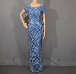 Adrianna Papell Mother Bride Gown Blue Floral Lace Satin Sash Formal Size 6 NWT