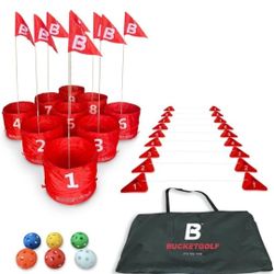 bucketgolf Game Pro The Original Ultimate Backyard Golf Game for Family, Adults and Kids - Portable 9 Hole Golf Course Play Outdoor, Lawn, Park, Beach