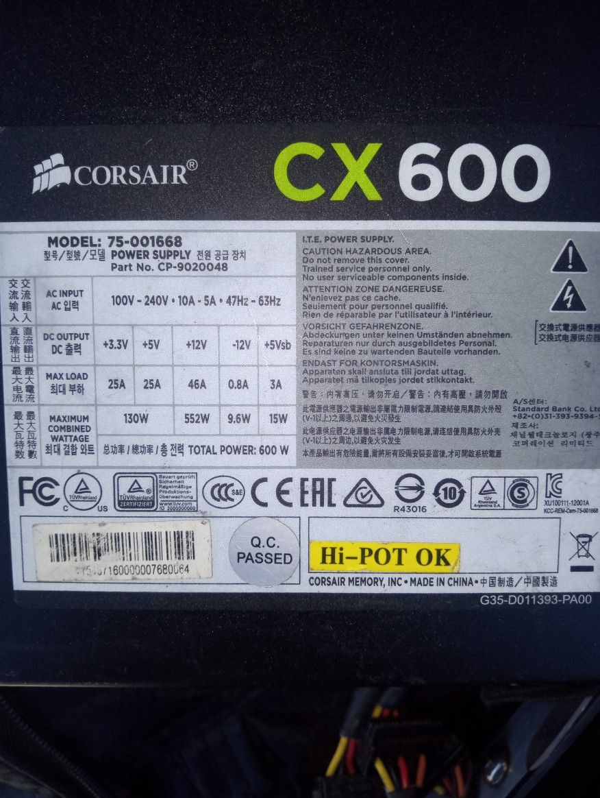 Corsair CX 600 PC power Supply