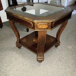 Heavy Wooden Glass Top Square 2 Tier End/Coffee Table 