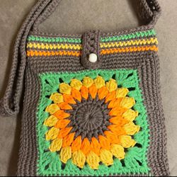 Sunflower Grammy adjustable Cross Bag. Handmade crochet with love.