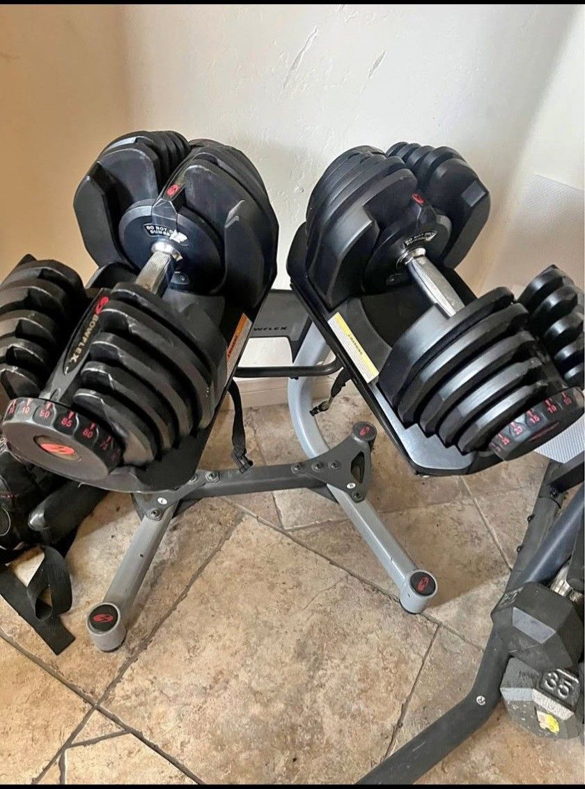 Pair Of Adjustable 1090 Bowflex Dumbbells With Stand