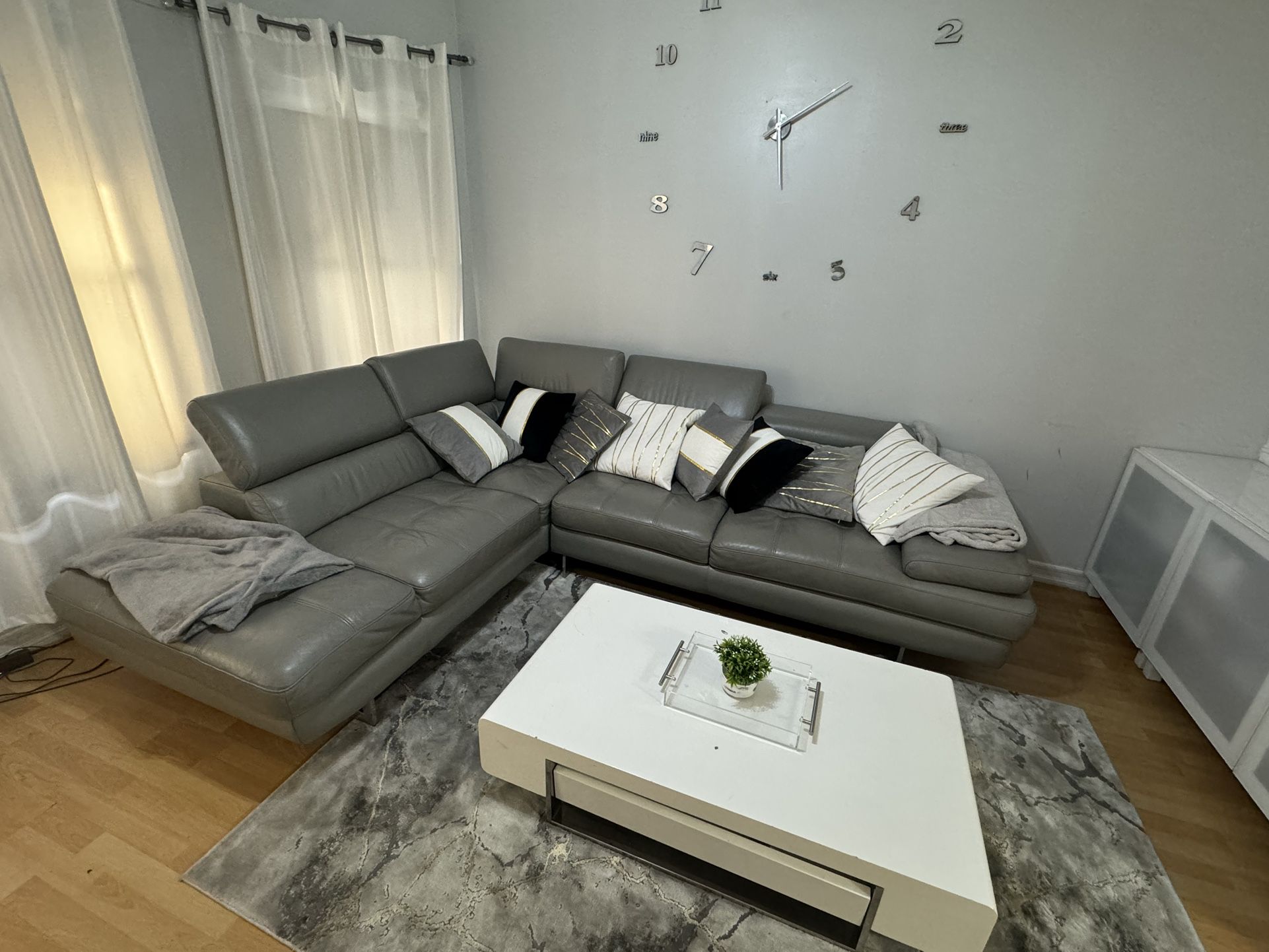 Gray Leather Sectional Couch