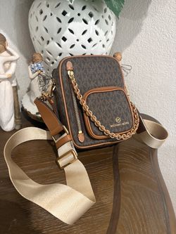 Michael Kors Elliot Small Logo Crossbody Bag Brown Gold Monogram Purse