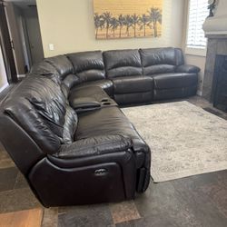 Oversized Power Reclining Sectional Sofa – 125”x125”, Dark Brown Leather