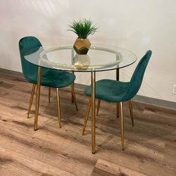 Emerald Green Round Dining Table Set For 2 People