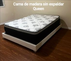 Base Cama Queen sin Espaldar madera con colchón y box spring. Nuevas