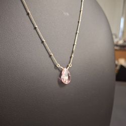Avon Silver-tone Satellite Chain Necklace with Pink Faceted Crystal Drop, 17" Complements Both Casual & Semi-Formal Attire