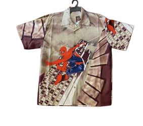 Marvel Spiderman Button Up short sleeve Shirt Men's M All over Print Vintage