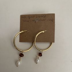 NEW  14kt gold plated Sterling Silver Gold Hoop Earrings With Dangle Jewels 