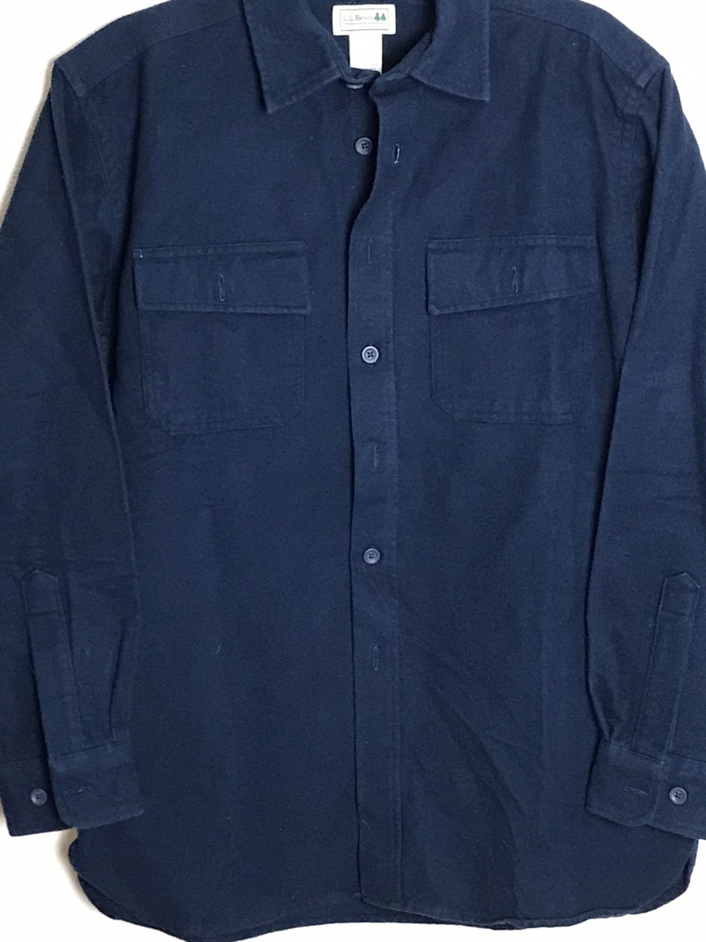 LL Bean Mens Shirt Size M Long Sleeve Chamois Flannel Navy Blue Button Up 0MT03 Gently used