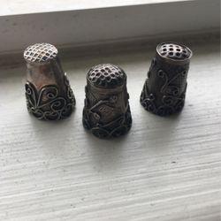 Set Of 3 Sterling Silver Vintage Thimbles Mexican