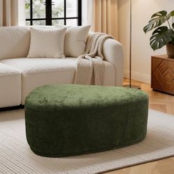 44" Pebble Shaped Ottoman, Triangle Ottoman Bench for Living Room, Upholstered Footrest Stool - Chenielle Hunter Green