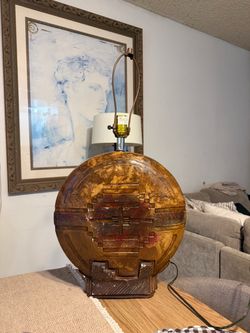 Vintage southwestern Large Round Ceramic Art Deco Table Lamp