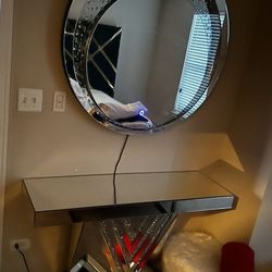 Entryway Console Table With LED Round Mirror