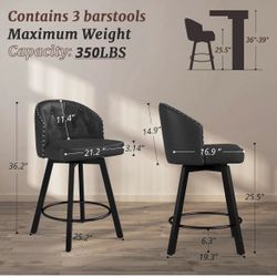Cozyman Counter Height Bar Stools, 26" Swivel Faux Leather Upholstered Bar Stools with Backs and Metal Legs, Retro Counter Stools for Kitchen Island, 
