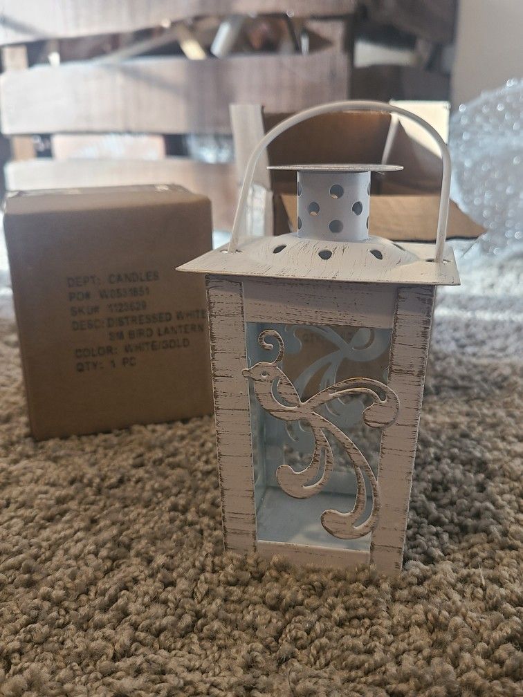 Set Of 2 Glass And Metal Tea Light Lanters