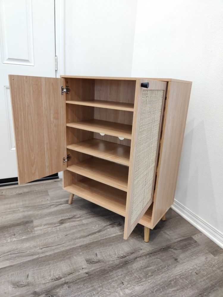 Brand NEW Shoe Storage Cabinet 5-Tier with Rattan Door and Adjustable Shelves