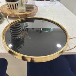 Round Glass And Gold Decorative Tray