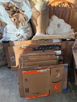 Moving boxes, paper, bubble wrap