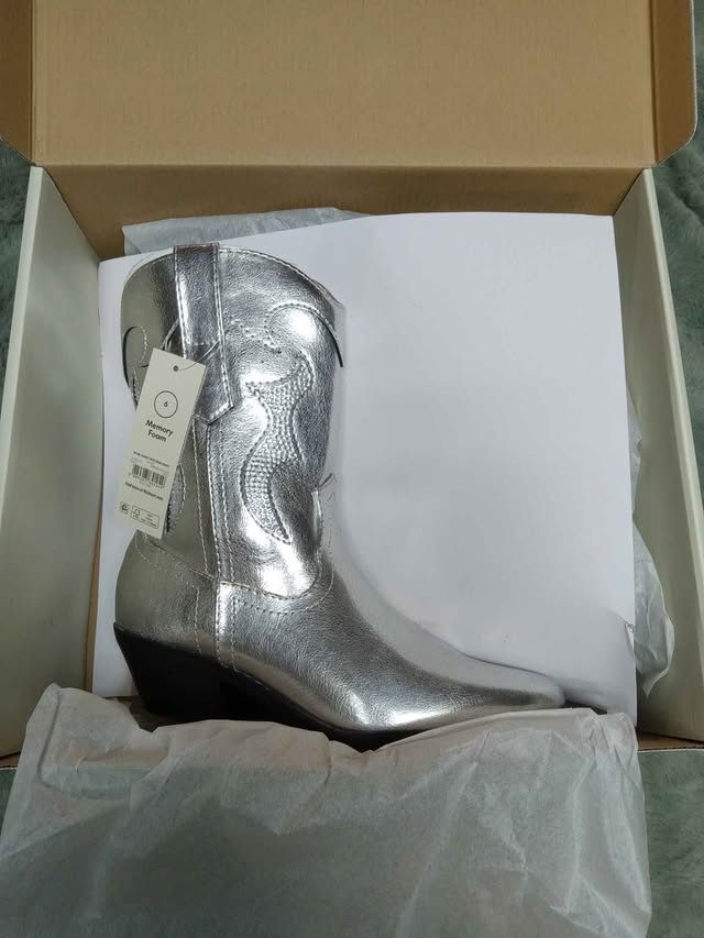 Woman’s Silver Cowboy Boots Sizes 6,7,8,9,10