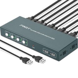 Switch HDMI 4 Port Box, UHD 4K@30Hz & 3D & 1080P Supported, Downward Compatible, with 4 USB-B and 4 HDMI Cables