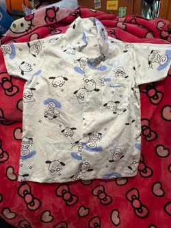 Pochacco Print Button-Up Short Sleeve Shirt 10/12 (medium)