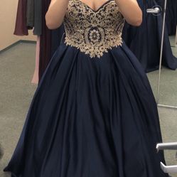 Strapless Blue And Gold Prom Dress Size 22