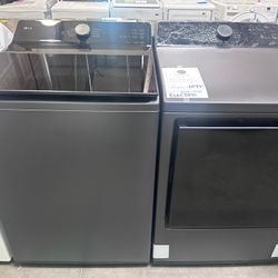 LG 5.3 cu. ft. Matte Black Top Load Washer with Impeller and 7.3 cu. ft. Dryer Set