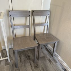 2 Gray Wooden Dining Room Chairs