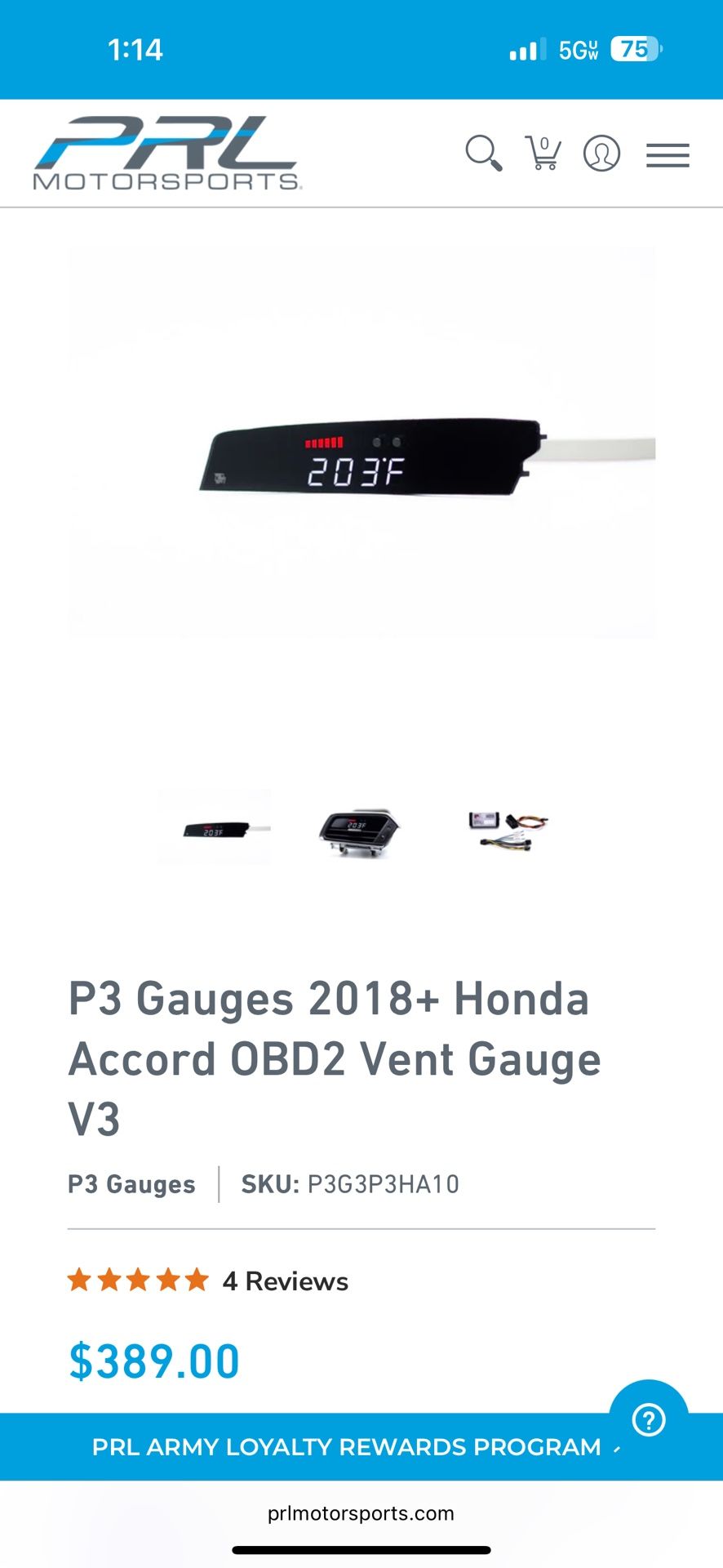 2018-22 Honda Accord P3 Vent Gauge. Like New.