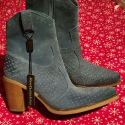 Emanuele Crasto Blue Suede Studded Cowboy Boots