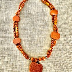 Handmade Goldstone Heart Shape Pendant Necklace