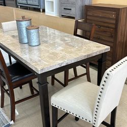 5 Piece Real Marble Counter Height Dining Set 