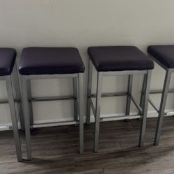 Metal Stools With Purple Cushioned Seats