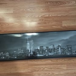 Lg. Print Picture Photo Poster New York City Skyline Twin Towers Framed 38”x12”