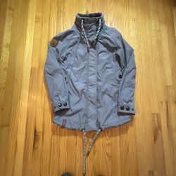 Naketano Bomber Coat Jacket High Collar Brave New World Women's Medium - Blue